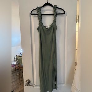 Green midi dress with front slit